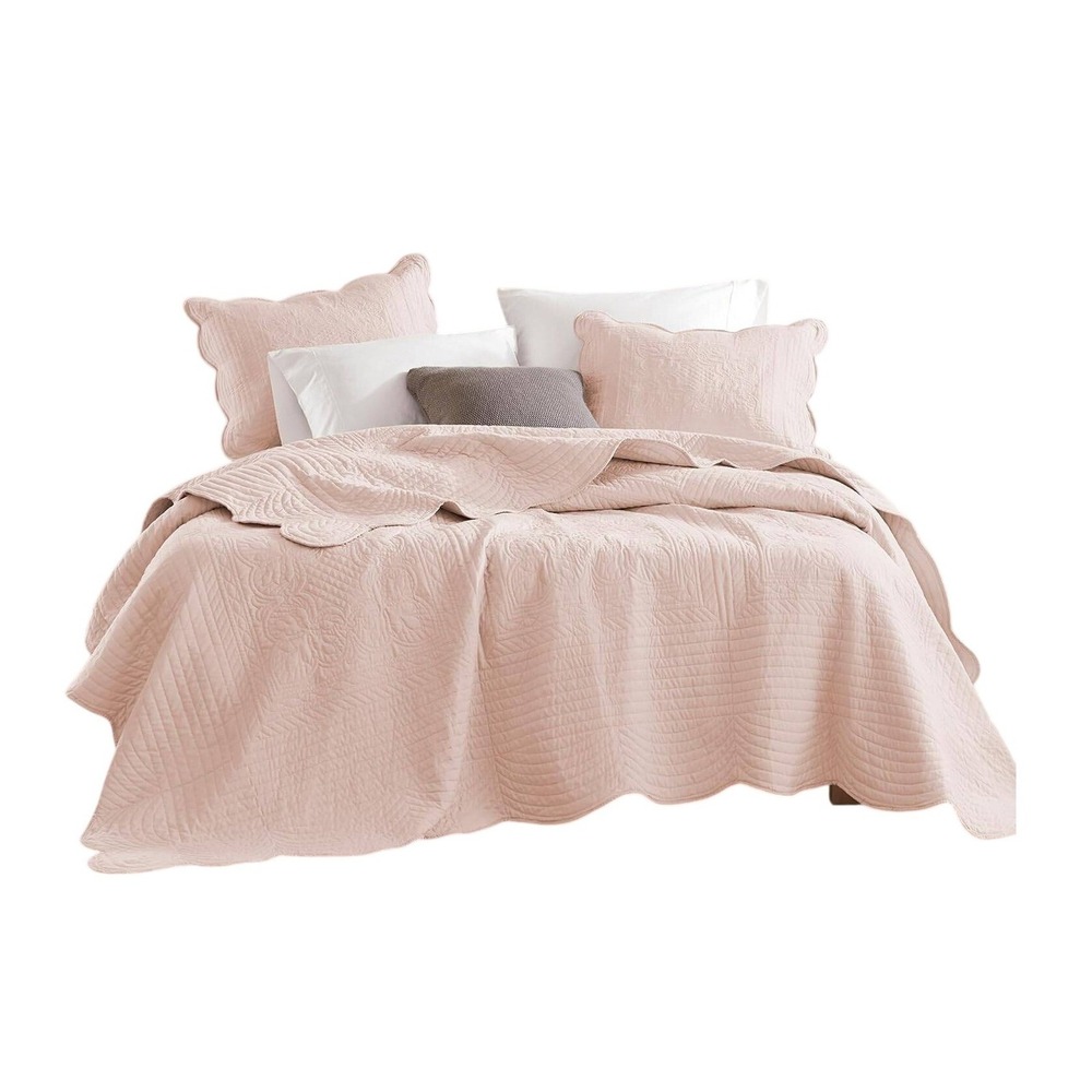 Madison Park Pink Scalloped Full Queen Quilt Set 3 Piece Cotton Fill